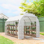 Serre de jardin 6 m² dim. 3 x 2 m avec 1 porte + 2 parois latérales zippées enroulables, 6 fenêtres, Blanc