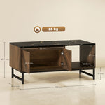 Table basse, table de salon, plateau effet marbre, 2 portes et 2 niches ouvertes, 100 x 50,8 x 45,7 cm, noyer