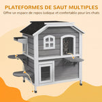 Maison Extérieur pour Chat Abri Extérieur en Bois pour Chats Errants 2 Étages Toit Ouvrant Bitumé 99,5x76x91cm Gris