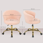 Chaise de bureau, fauteuil de bureau ergonomique réglable en hauteur, siège pivotante, piètement en acier, rose