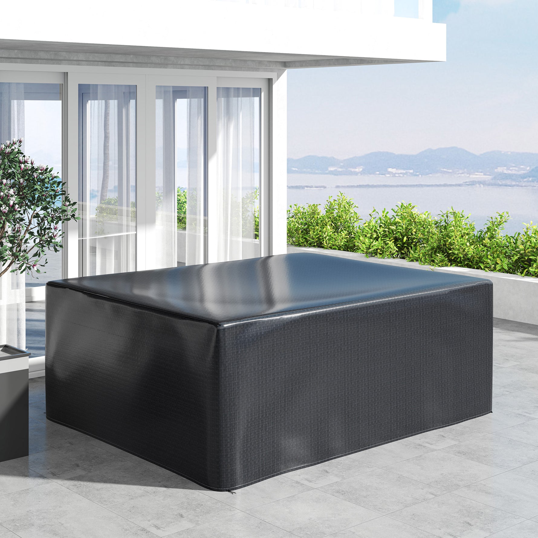 Housse salon de jardin extérieure bâche de protection extérieure anti-UV  en polyéthylène 235 x 190 x 90 cm noir