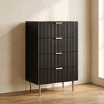 Commode 4 tiroirs commode chambre meuble de rangement moderne avec poignées et pieds dorés, dim. 60 x 40 x 96 cm, noir