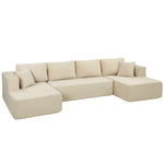 Canapé Modulaire en U Compressé 337 cm, Canapé Convertible 4 places en Velours Côtelé, Assise Large, Crème