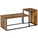 Lot de 2 Tables Basses gigognes Design Industriel encastrable dim. Grande Table 90L x 48l x 42H cm métal Noir Aspect Vieux Bois