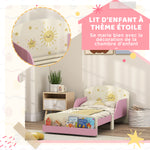 Lit enfant 70 x 140 cm, lit pour enfant avec barriere de securite et sommier à lattes, espace de rangement, rose