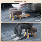 Repose pied salon ottoman siège rembourré en tissu avec pieds en bois 27 x 27 x 26 cm gris