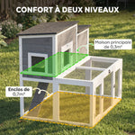 Clapier Lapin Extérieur en Bois Cage à Lapin Intérieur Double Toit Ouvrant Imperméable 2 Niveaux avec Enclos Gris