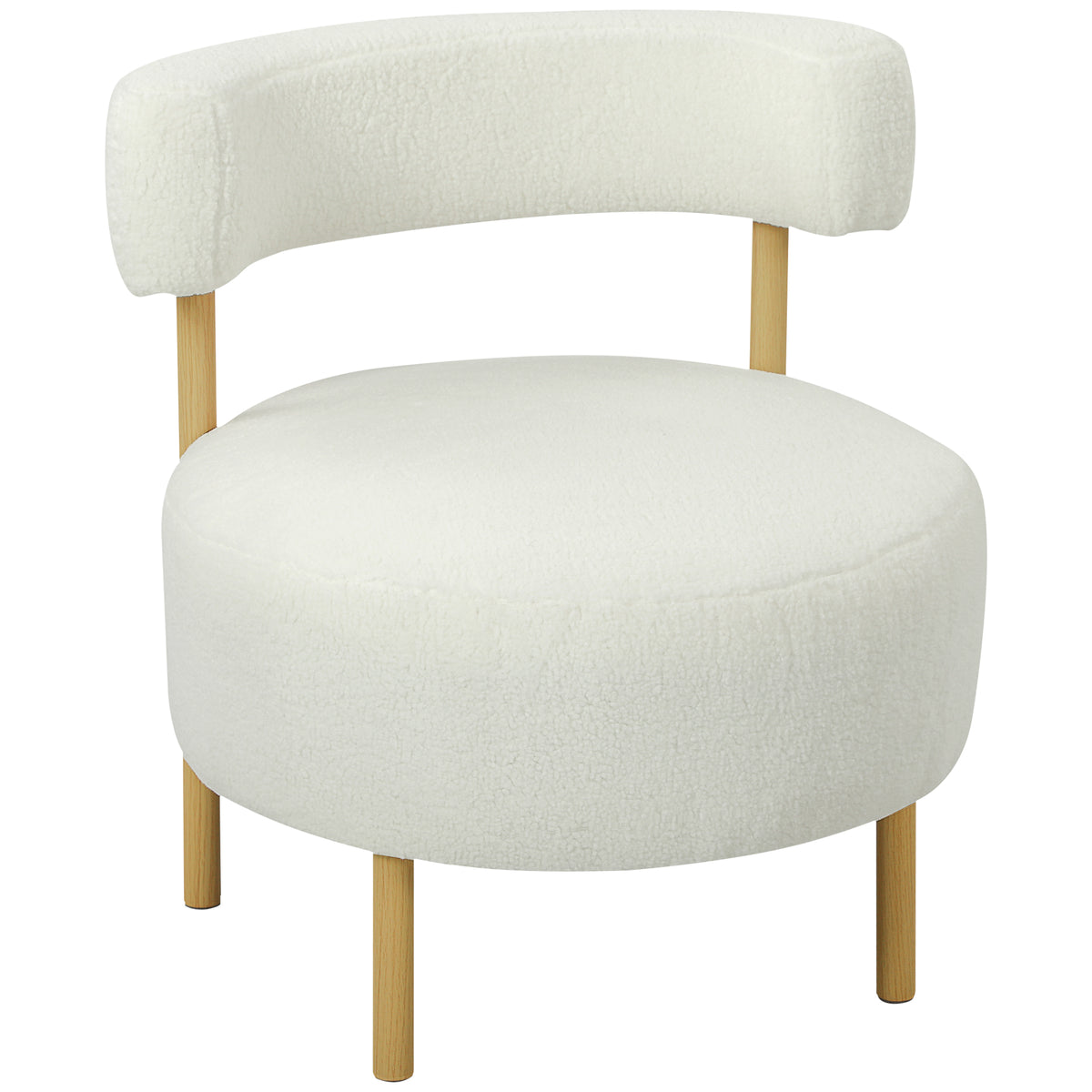 Canapé 1 place en tissu bouclette, fauteuil de salon rembourré avec dossier incurvé, assise large, 67x67x71cm, crème