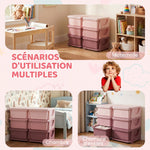 Organisateur de jouets pour enfants à 3 niveaux avec 6 tiroirs, boîtes de rangement en plastique, 75x37x56,5cm, rose
