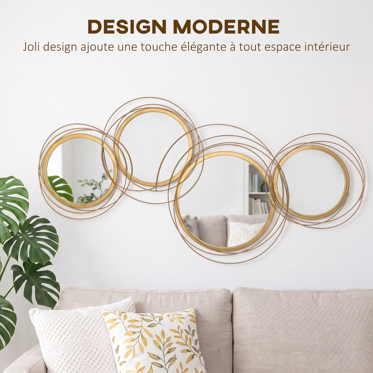 Ensemble de 4 miroirs ronds en métal dorés 107 x 56 cm