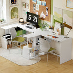 Bureau d'angle bureau en L avec étagères de rangement, plateau à clavier coulissant, 120x100x76cm, blanc