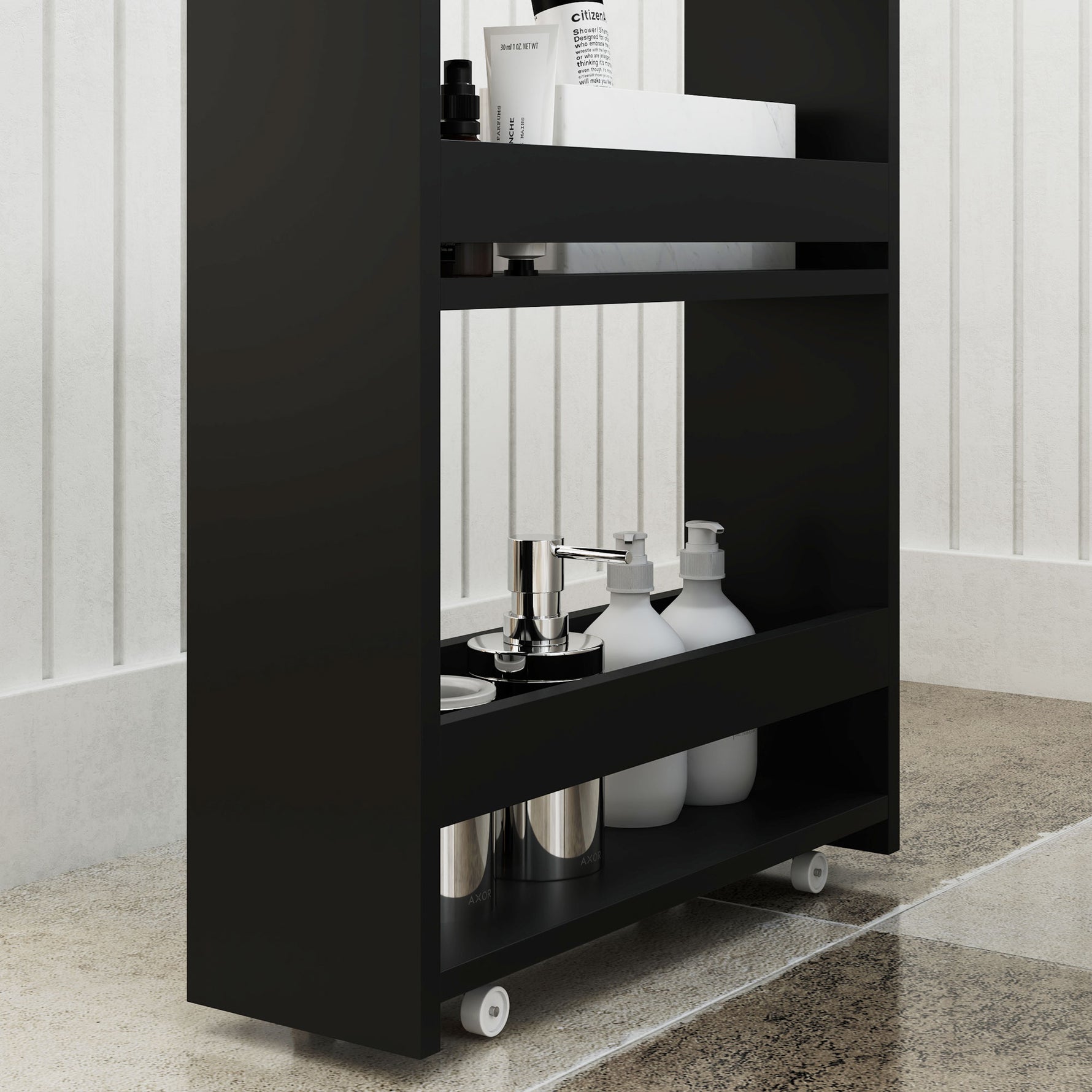 Chariot de rangement à 3 niveaux chariot de stockage étagère sur roulettes avec poignée - 48 x 15 x 80 cm noir