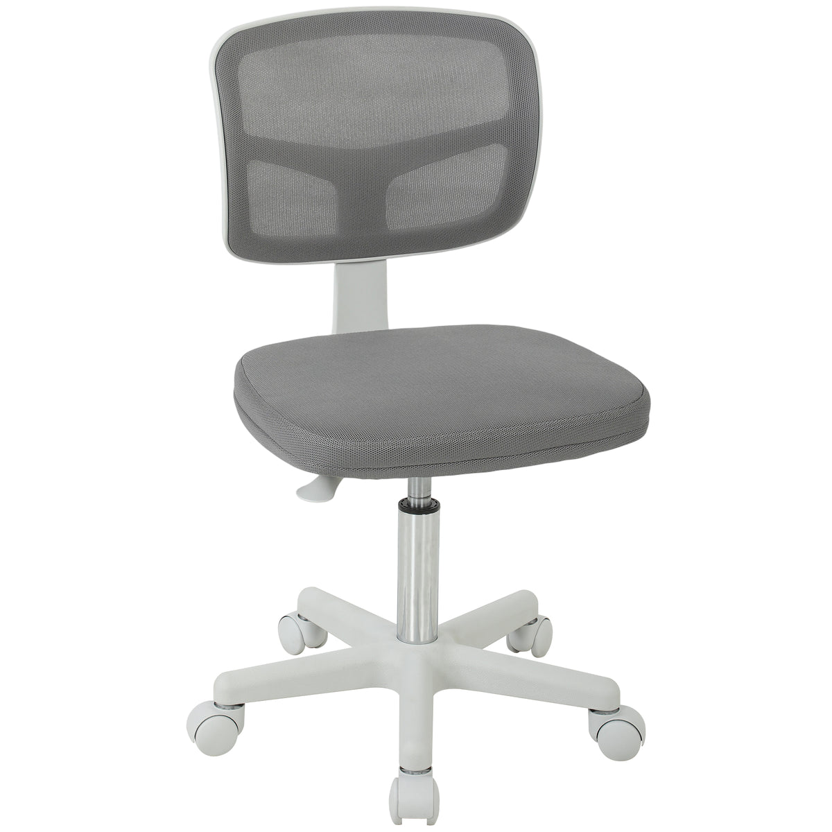 Chaise de Bureau Ergonomique Sans Accoudoirs, Fauteuil de Bureau Pivotant, Dossier Courbé en Maille et Roulettes, Gris