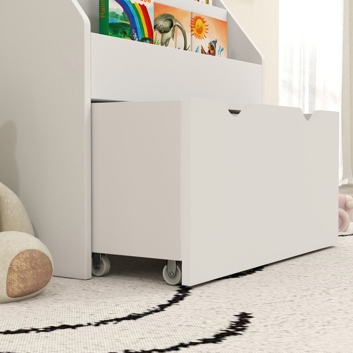 Bibliothèque pour enfants Multi-Rangement avec 3 niveaux d'étagères et un tiroir, 62,5L x 30l x 70H cm, blanc