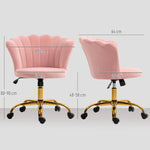 Chaise bureau en velours, chaise coiffeuse avec dossier en pétale, hauteur réglable, 69 x 64 x 80-90 cm, rose