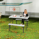 Ensemble table pliante et bancs de pique-nique 113 cm avec poignées de transport, table et banc pliable gris clair blanc
