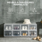Lot de 8 boites cubes rangement à chaussures modulable avec portes transparentes - 25 x 35 x 19 cm