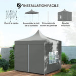Tonnelle de jardin tente pliante 3 x 3 m 4 parois latérales amovibles 3 fenêtres hauteur réglable sac de transport gris