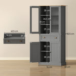 Buffet meuble cuisine rangement armoire de cuisine 4 portes dont 2 portes vitrées et 1 tiroir étagères réglables - gris