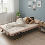 Canapé convertible 2 places avec dossier réglable à 5 niveaux et 2 coussins rembourrés, revêtement effet velours, beige