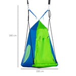 Balançoire nid d'oiseau Ronde avec Tente Amovible Ø 100 cm 4 Anneaux Inclus métal époxy Oxford Haute densité - Vert et Bleu