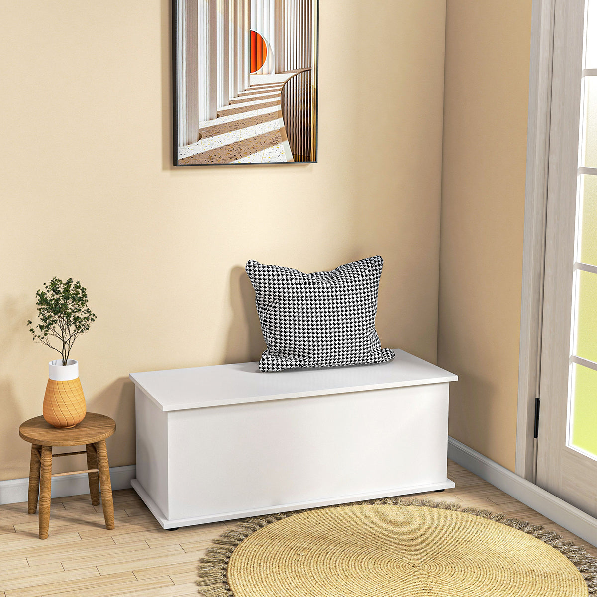 Storage chest, storage bench with flip-top lid and safety hinges, shoe bench, entryway furniture, hallway, bedroom, living room, 100 x 40 x 40 cm, white