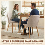 Lot de 2 Chaises de Salle à Manger, Chaises de Cuisine Rembourrées en Lin, Dossier Incurvé et Pieds d'Hévéa, Crème