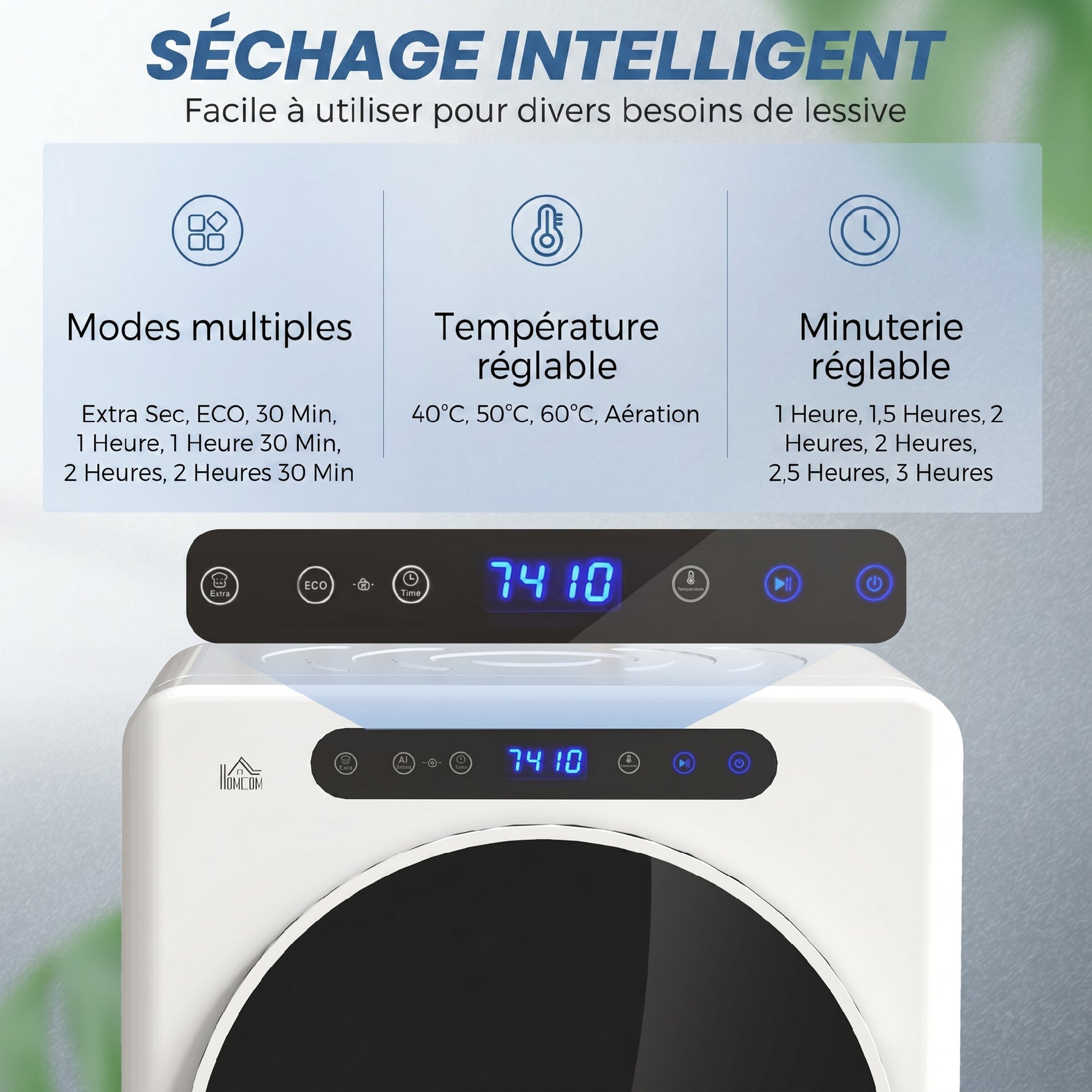 Sèche linge à évacuation, sèche-linge électrique 1000 W 3 Kg, modes Extra Dry et ECO, minuterie, acier inoxydable, blanc
