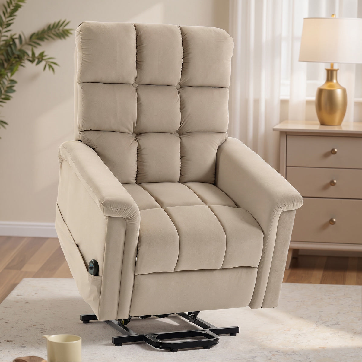 Fauteuil Releveur Électrique, Fauteuil Relax Électrique en Velours avec Dossier Inclinable, Télécommande, Marron