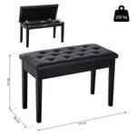 Banquette tabouret siège pour piano avec coffre de rangement pied bois caoutchouc assise capitonnée noir