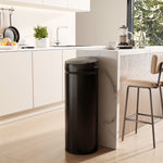 Poubelle cuisine automatique 50L acier inoxydable, poubelle à couvercle à fermeture en douceur, 30,5x30,5x85cm, noir