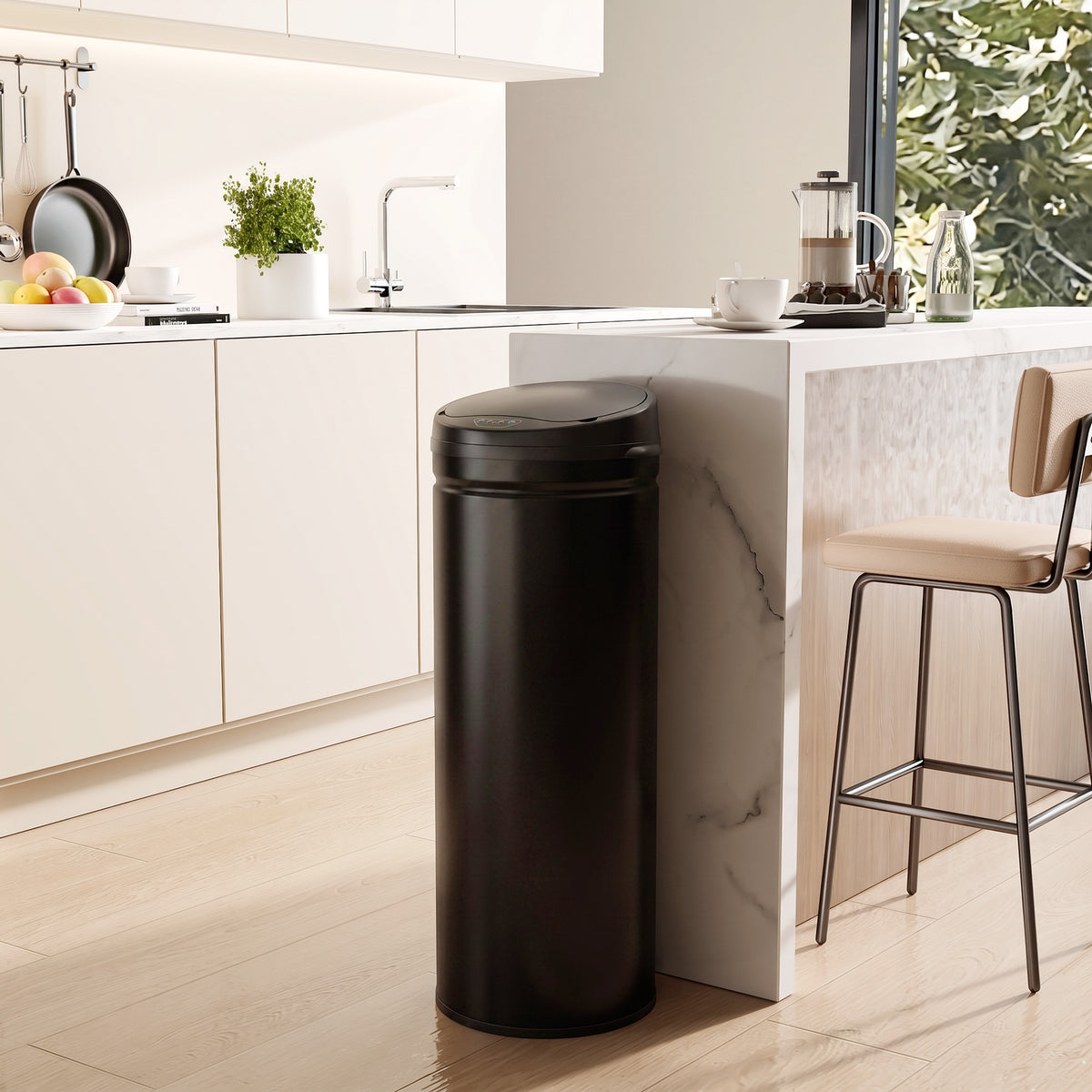 Poubelle cuisine automatique 50L acier inoxydable, poubelle à couvercle à fermeture en douceur, 30,5x30,5x85cm, noir