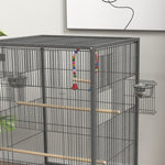 Cage oiseau sur pied cage sur roulettes avec balançoire, perchoirs et plateau coulissant 48 x 46 x 78 cm en acier noir