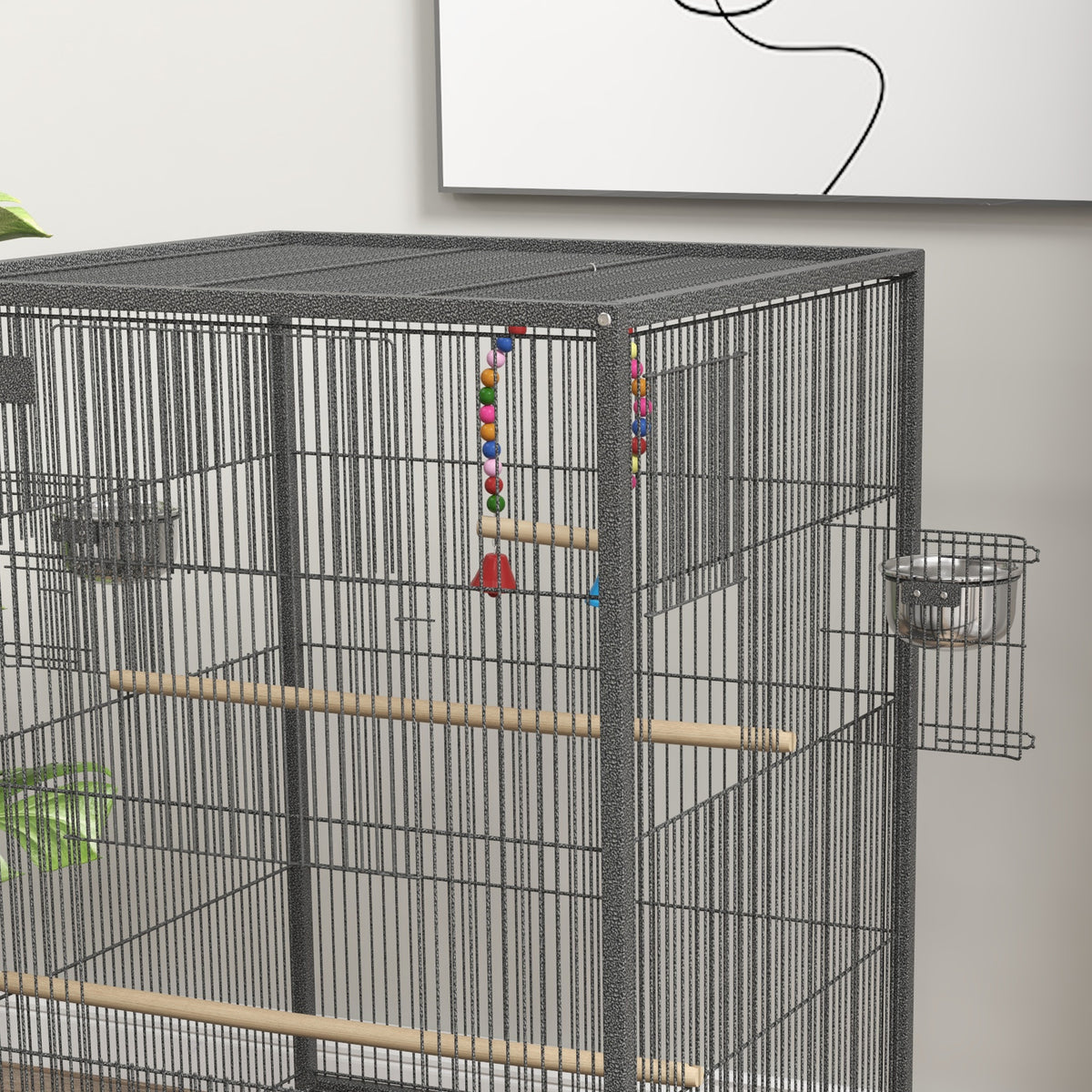 Cage oiseau sur pied cage sur roulettes avec balançoire, perchoirs et plateau coulissant 48 x 46 x 78 cm en acier noir