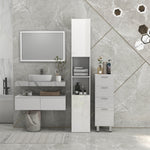 Meuble colonne de salle de bain 2 placards avec étagères réglables + 2 niches 30 x 30 x 181,5 cm blanc