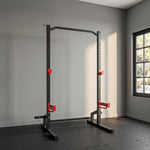 Power Tower Multifunzione Carico 500 kg, Barra per Trazioni, Rack per Squat, Supporti per Dischi, 157x105x205cm, Rosso