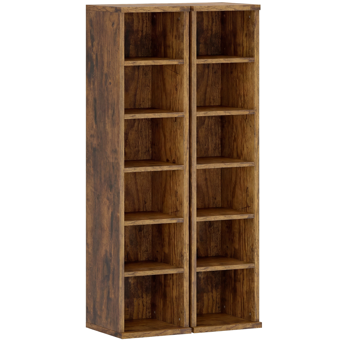 Set di 2 scaffali a colonna armadietto porta CD-DVD 12 scomparti 21 x 22,5 x 88,5 cm capacità 204 CD marrone