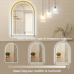 Miroir Salle de Bain avec Éclairage 60 x 90 cm, Miroir LED Arqué, Anti-Buée, 3 Couleurs Lumière, Dimmable, Mémoire, Noir