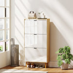 Schoenenkast, smalle schoenenkast, 3 kantellades, hoogglans deur, 60x24x127cm, wit
