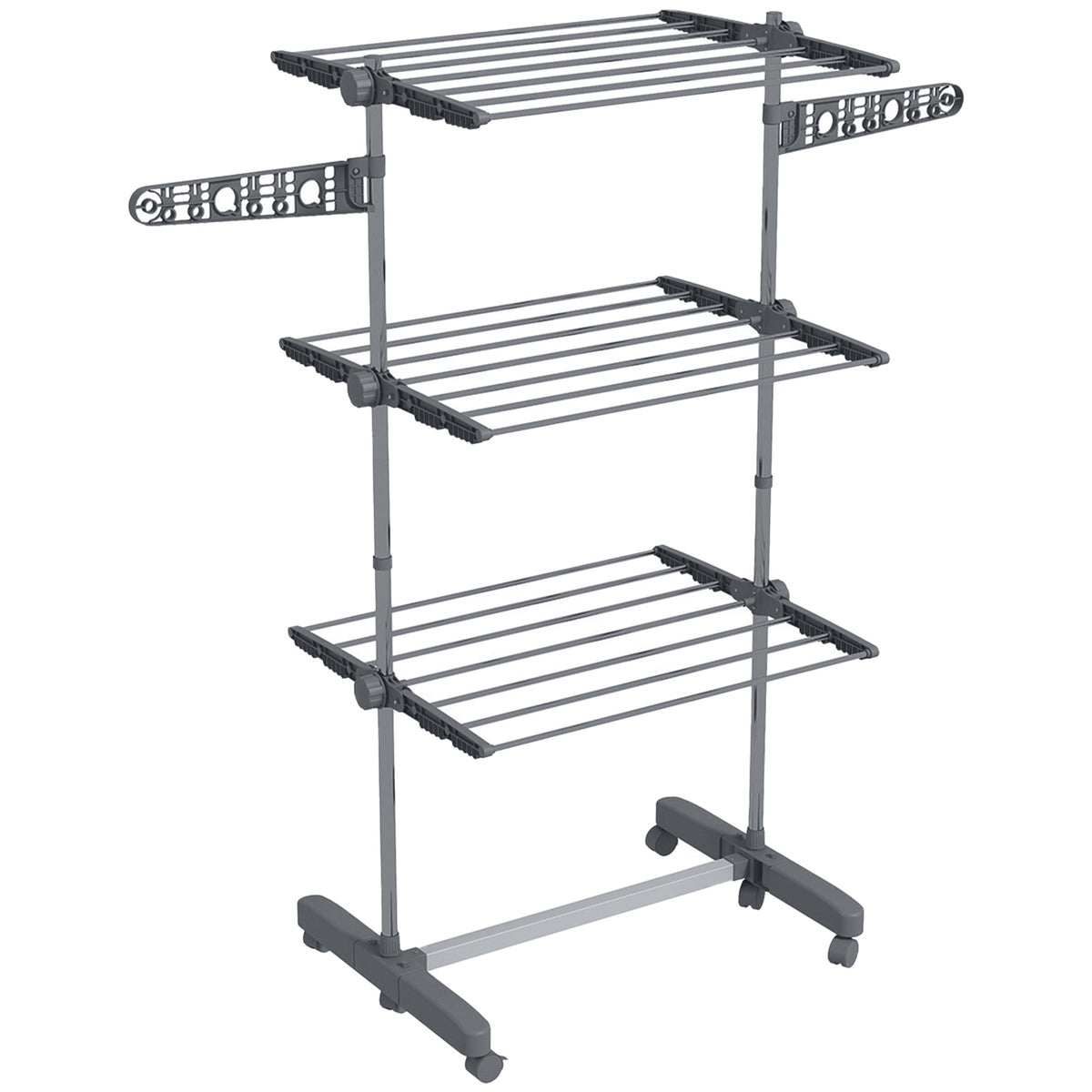 Séchoir à linge étendoir pliable ailes latérales utilisation intérieure et extérieure 3 niveaux 142 x 55 x 152 cm gris