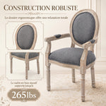 Chaise de Salle à Manger Chaise de Salon médaillon Style Louis XVI Bois Massif patiné sculpté Tissu Lin Gris