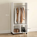 Armoire penderie étagère 2 niches 4 roulettes pivotantes dim. 60L x 40l x 128H cm Blanc