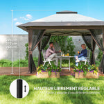 Gazebo da giardino pieghevole pop-up con doppio tetto protezione UV 50+ con 4 zanzariere con zip 4 x 4 m beige