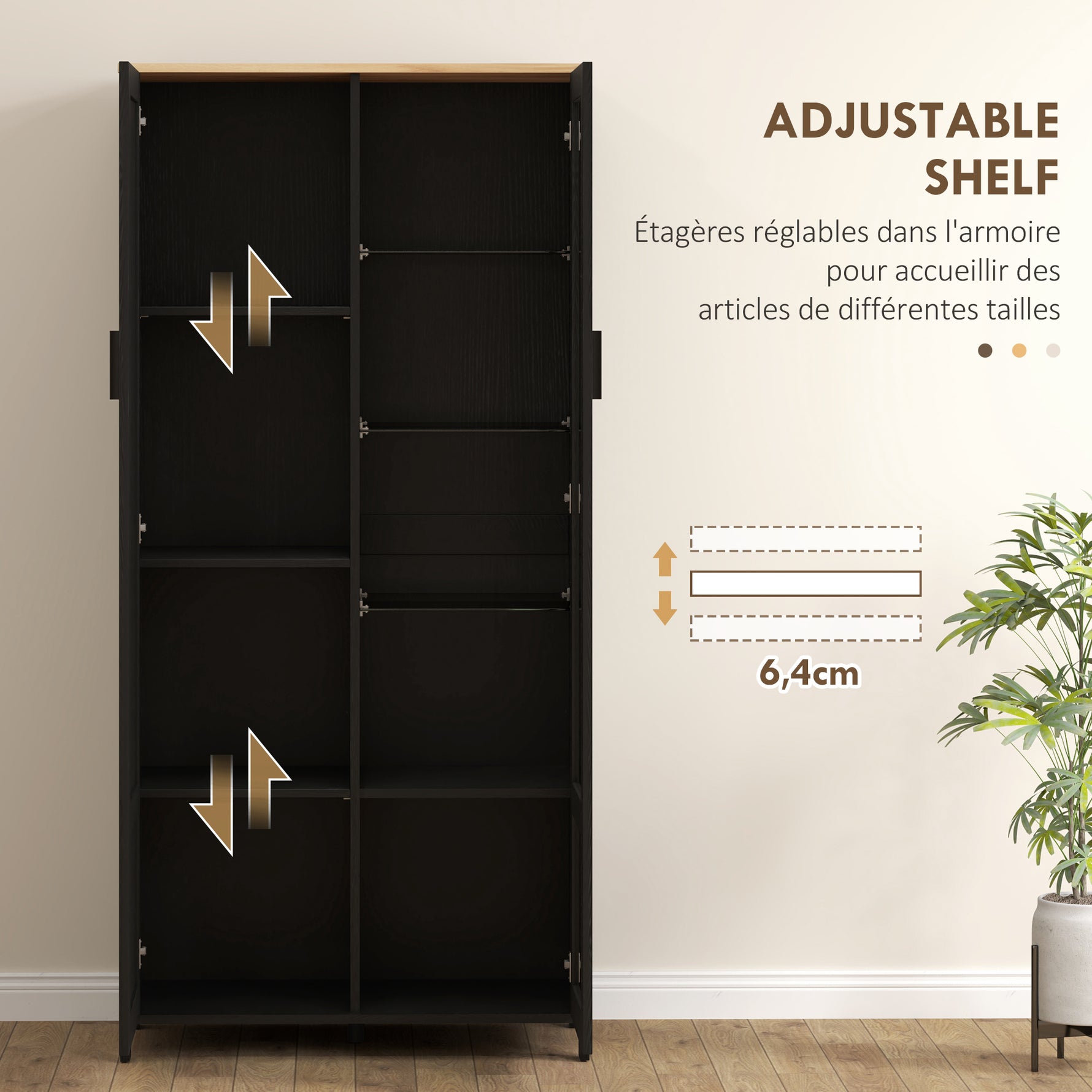 Buffet de cuisine armoire de cuisine meuble vitrine avec étagères réglables et 9 compartiments 76 x 36 x 160 cm noir