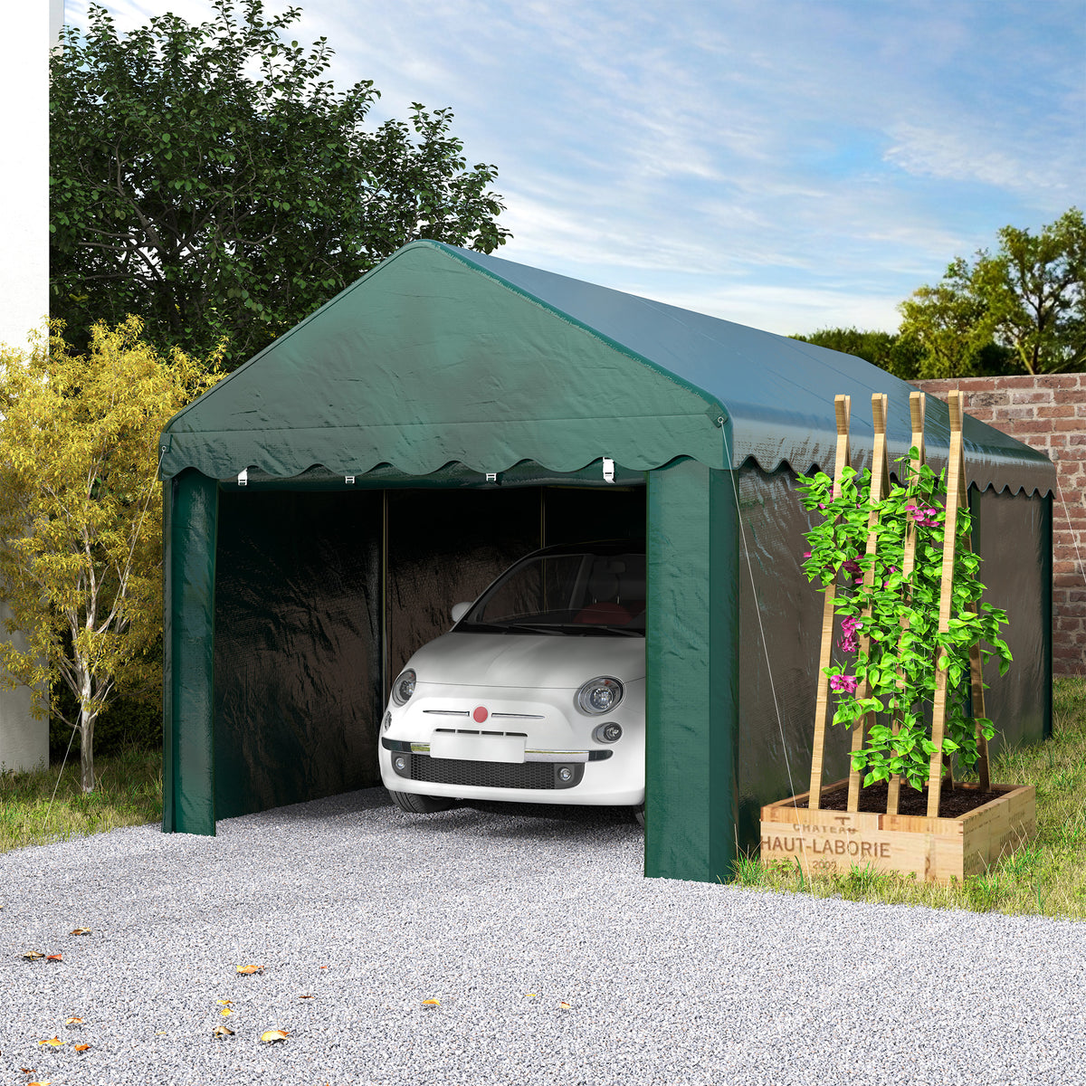 Tenda garage carport 3 x 6m, tettoia per auto robusta con 2 porte avvolgibili, telo 200g PE, verde