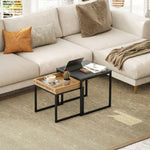 Set van 2 vierkante nesttafels, salontafels met stalen frame, moderne stijl, zwart