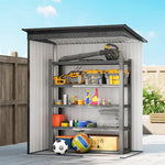 Abri de jardin en métal 1,37 m², cabane de jardin, 2 paires de gants, porte coulissante, 159x106x181cm, gris foncé
