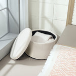 Pouf coffre rangement, tabouret rond, pouf repose-pieds en velours côtelé, charge 120 Kg, Ø 60 x 41 cm, beige