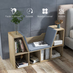 Bibliothèque Banc 2 en 1 Design Contemporain 6 casiers 3 Coussins fournis 102L x 30l x 61H cm Chêne Gris