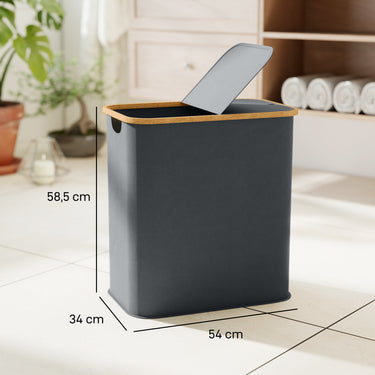 Panier à linge double pliable 80 L corbeille à linge sale avec couvercle, poignées rainurées, gris